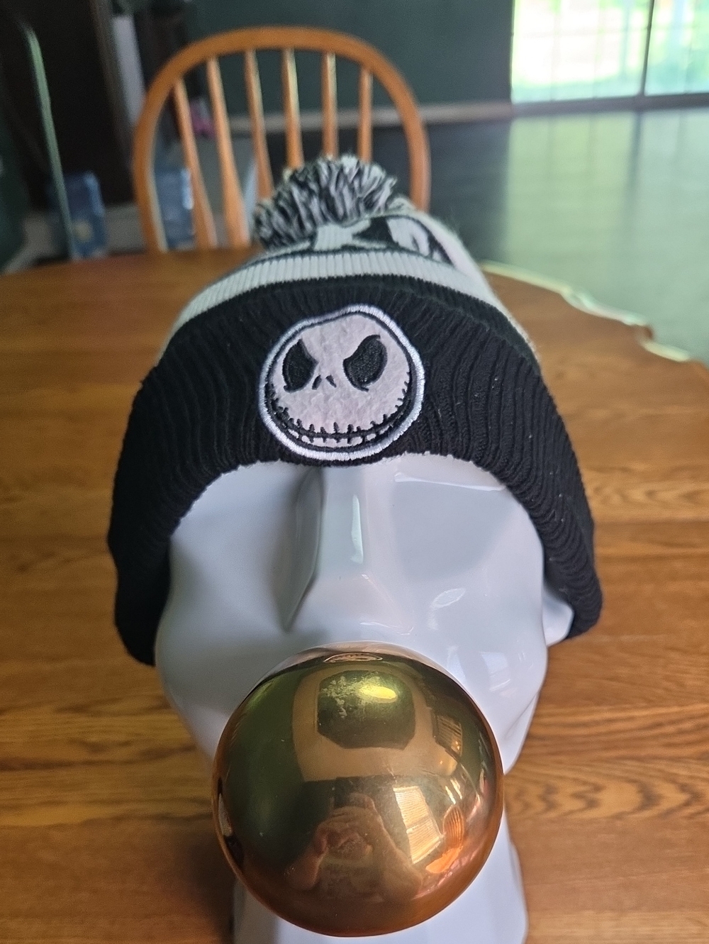 Disney Black and White Pom Beanie with Jack Skellington Patch